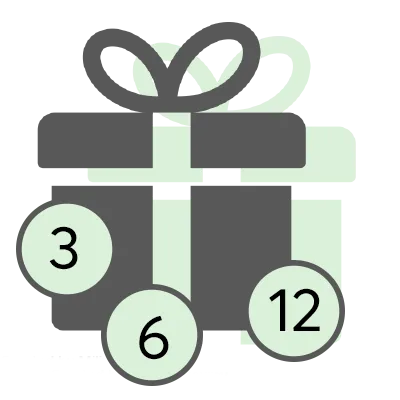 Eine Geschenkbox mit den Zahlen 3, 6 und 12