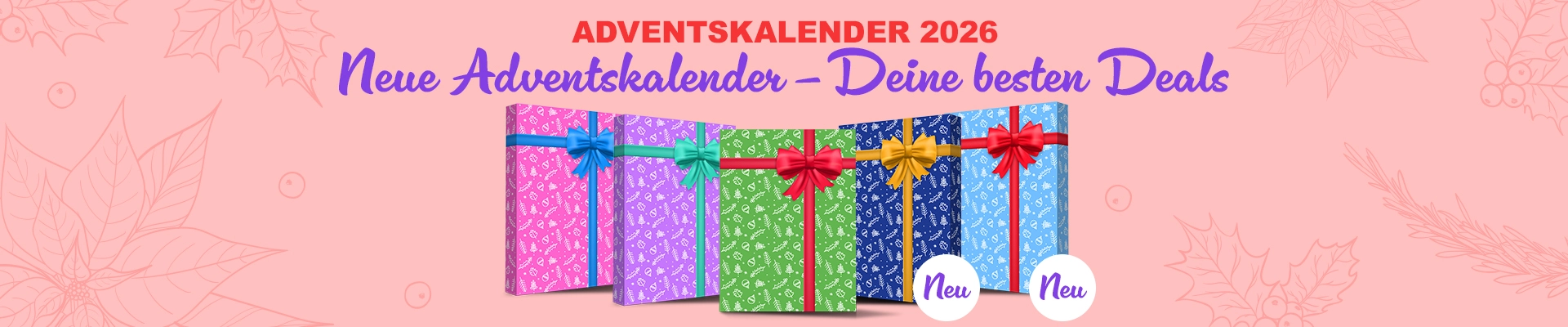 Ein Geschenk in brandnooz grün mit weihnachtlichen Motiven verspricht: "Adventskalender 2026 Vor Vor Vorfreu-Deal zum besten Preis"