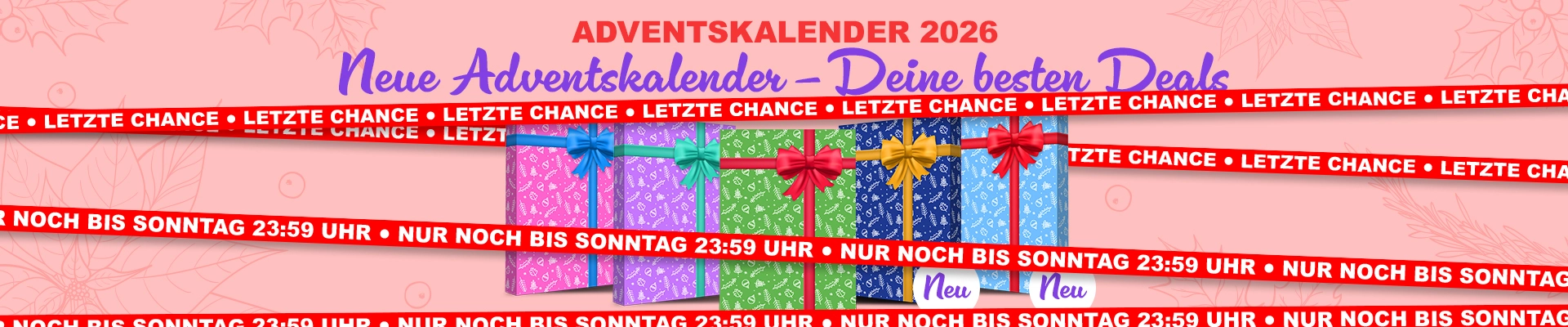 Ein Geschenk in brandnooz grün mit weihnachtlichen Motiven verspricht: "Adventskalender 2026 Vor Vor Vorfreu-Deal zum besten Preis"
