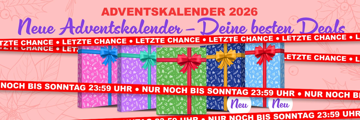 Ein Geschenk in brandnooz grün mit weihnachtlichen Motiven verspricht: "Adventskalender 2026 Vor Vor Vorfreu-Deal zum besten Preis"