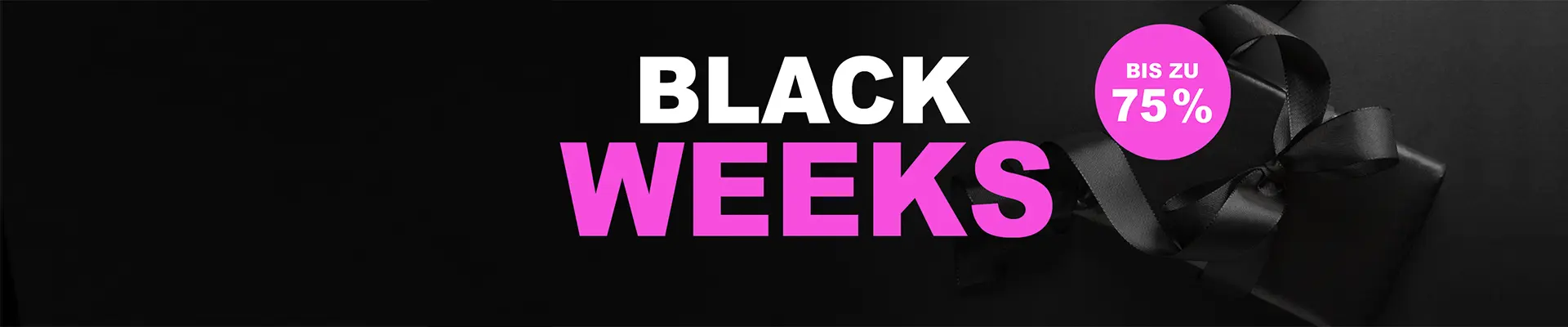 Feierstimmung in Neonpartybeleuchtung um ein zentral gelegenes Neon Schild mit der Aufschrift: "Black Week" verspricht grandiose Rabatte auf die beliebten XXL Adventskalender und Boxen